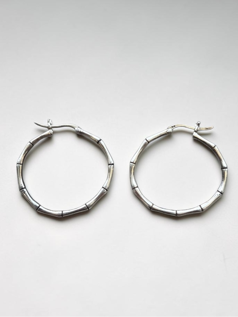 Vintage Sterling Silver Bamboo Style Oval Hoop Earrings